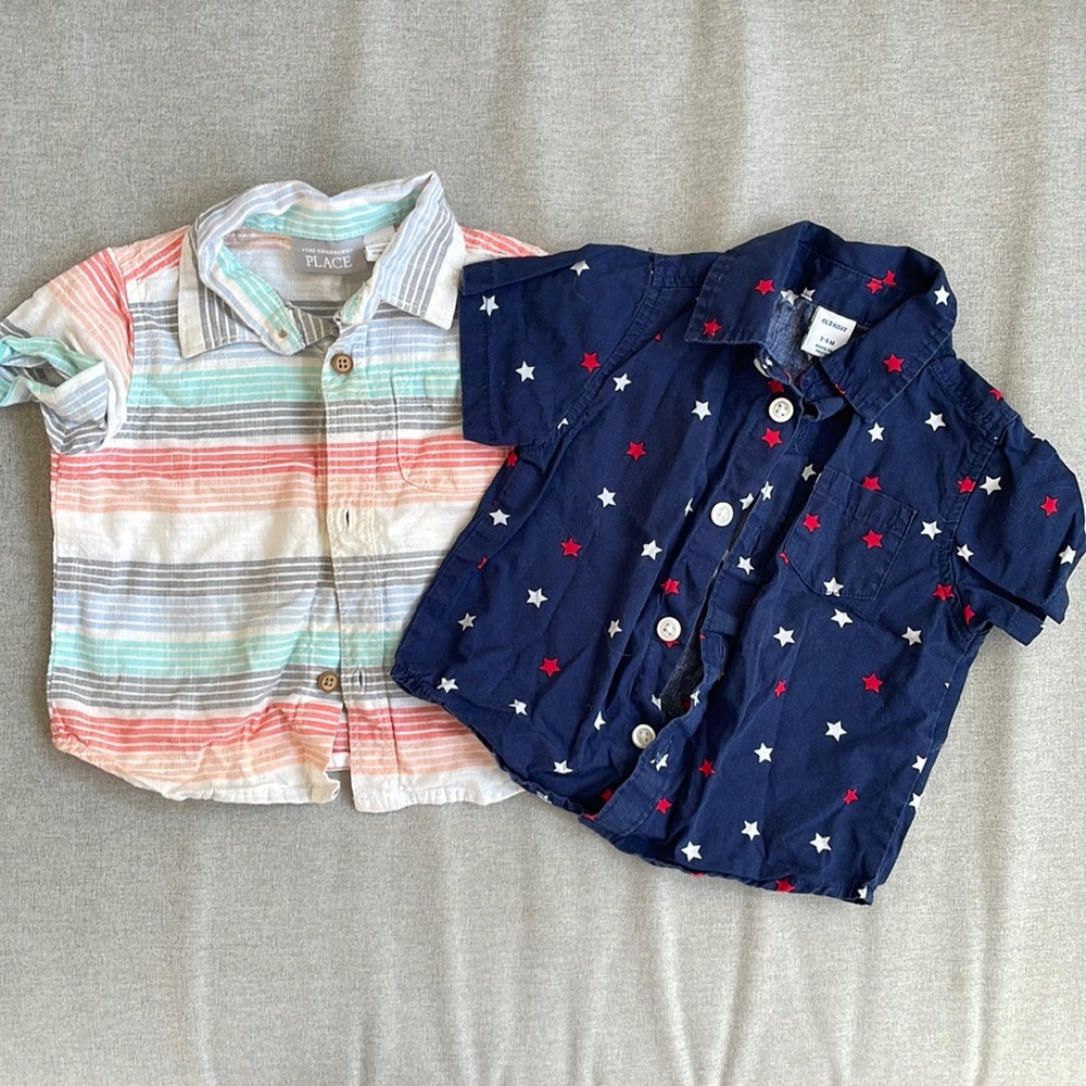 Baby boys summer button down tops, size 3-6m, with shorts